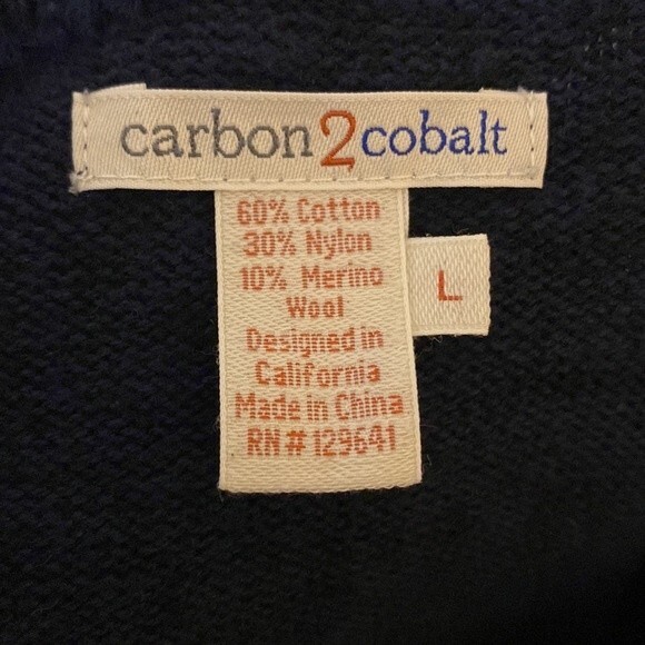 Carbon 2 Cobalt Dark Blue Sweater with Pocket Marled Heavyweight L Merino Wool - Picture 9 of 10